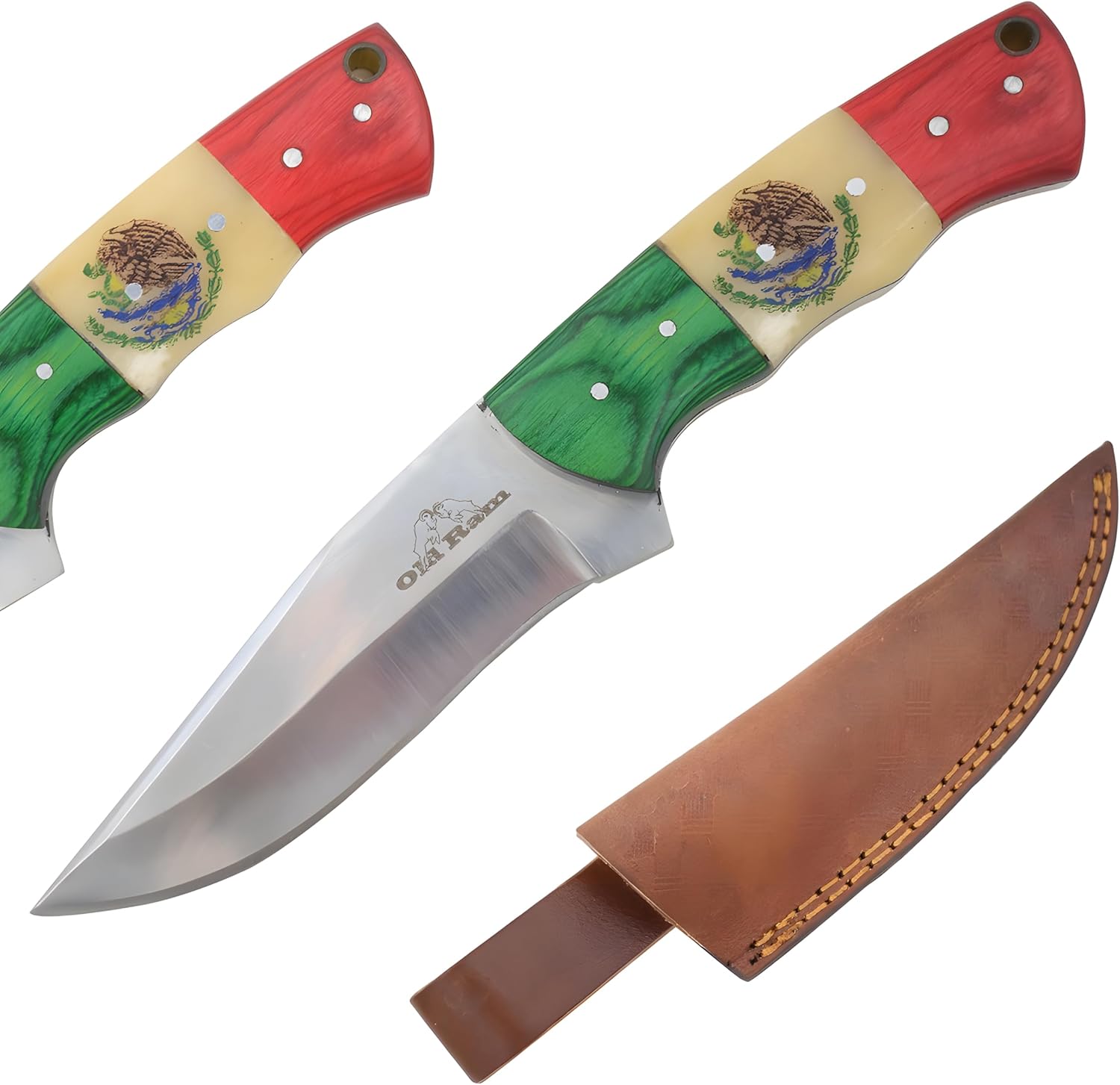 Handmade Fixed Blade Hunting & Skinning Knife – Western Style EDC Outdoor Knife with Durable Handle (Flag)