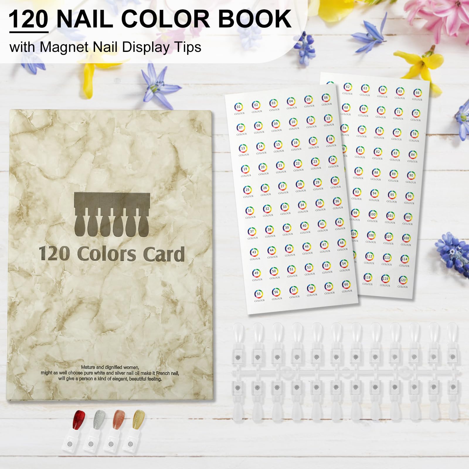 Livre d'échantillons magnétiques pour ongles, 120 couleurs d'ongles avec 120 pointes magnétiques, livre de présentation de couleurs professionnel pour salon de manucure pour un aperçu et un