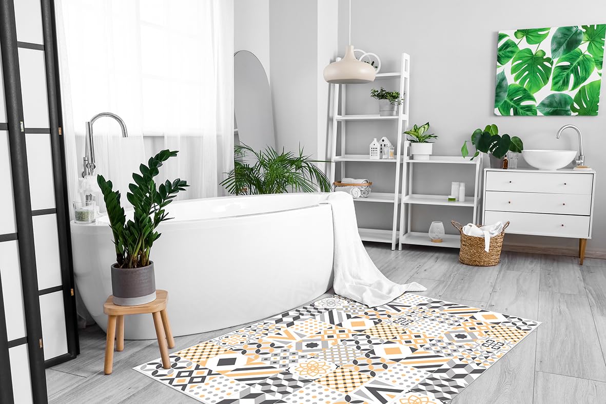DobleUve Estudio Tapis Vinyle 18 | Jaune | 80x200 cm | Tapis Cuisine | Tapis de Salon Antidérapant Antifongique Ignifuge | Tapis Enfants | Tapis Bain PVC | Tapis PVC