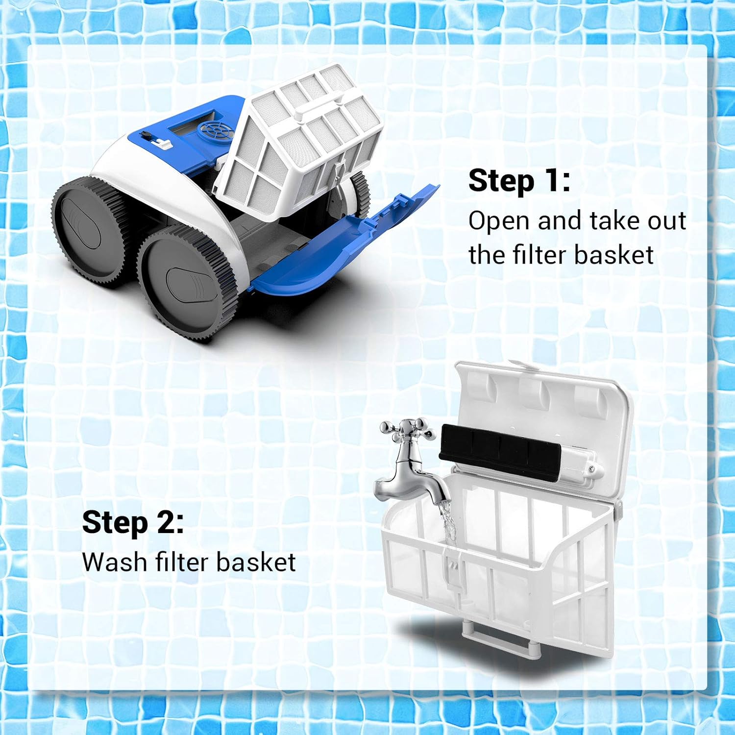 Steps for easy filter cleaning of the pool cleaner