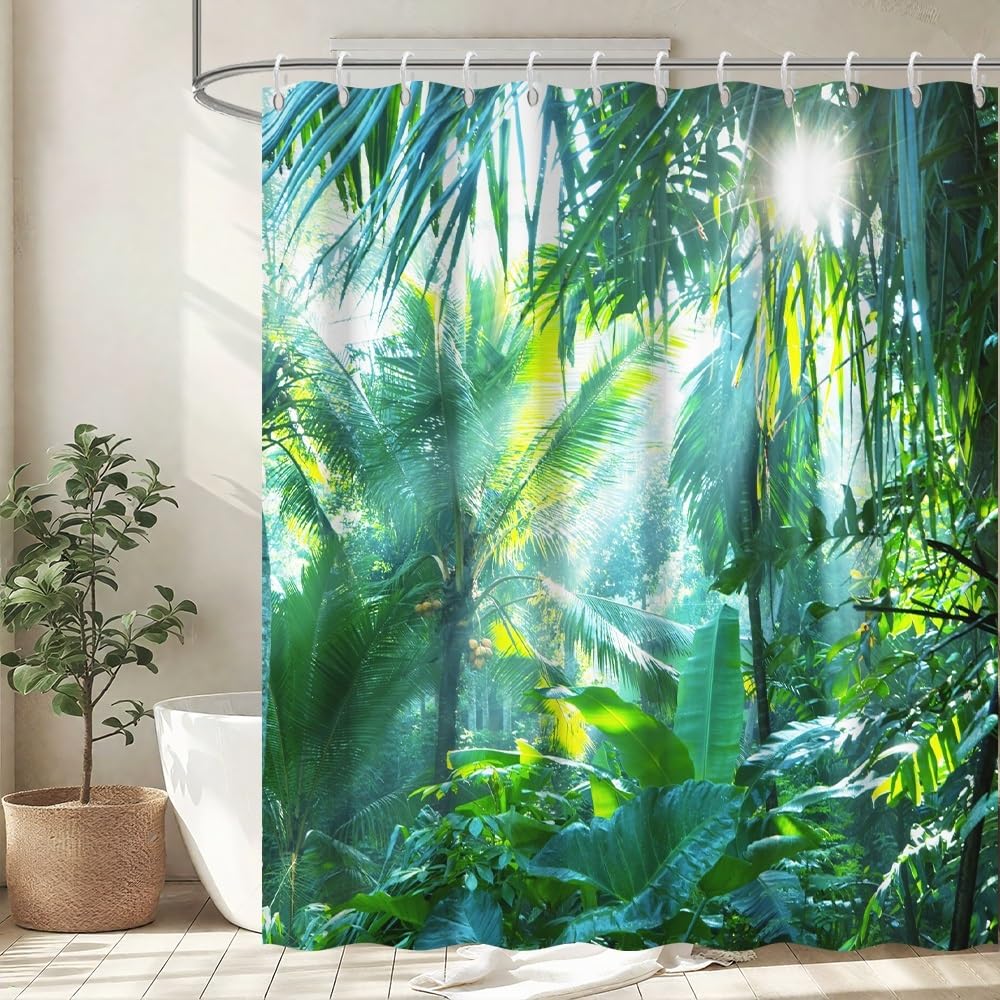 Uiiooazy Cortina de Ducha de Hoja Eucalipto, Cortinas de Ducha Verde Oro Abstracto Planta Cortinas de Baño Antimoho Impermeable Lavable Tejido de Poliéster Cortina Ducha con Ganchos 90x180cm — view 55