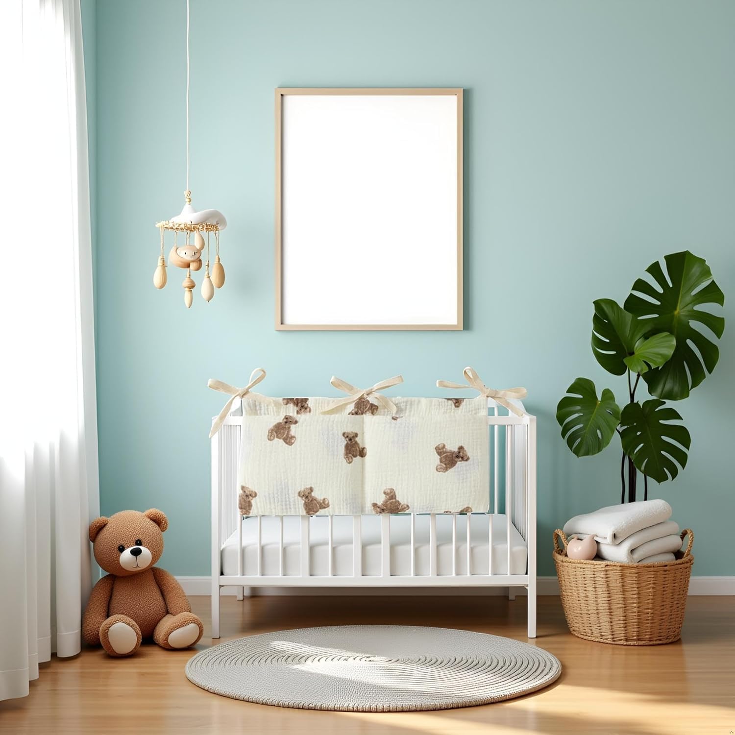 2Pcs White Bedside Hanging Bags Milk Bottle Bib-Storage Crib Organizer Baby Nappy-Dormitory Bed-Bunk Organizing Bag Nappy- Organizer, Little Bear Nursery Hanging Organizers - Image 3