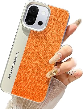 for OnePlus 13s Case, Luxury Lychee Textured Leather Anti-Fingerprint Camera Protection Drop Proof PC Hard Back Cover Orange, OnePlus 13s