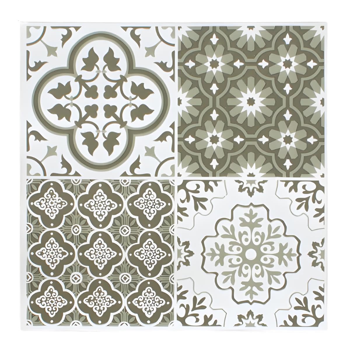 Pack of 48 Moroccan Olive Green & White Vinyl Floor Tiles Peel & Stick 1ft x 1ft, Geometric Sage Mosaic Design, Easy-Fit Flooring for Kitchens, Bathrooms, Living Rooms & Hallways Self Adhesive