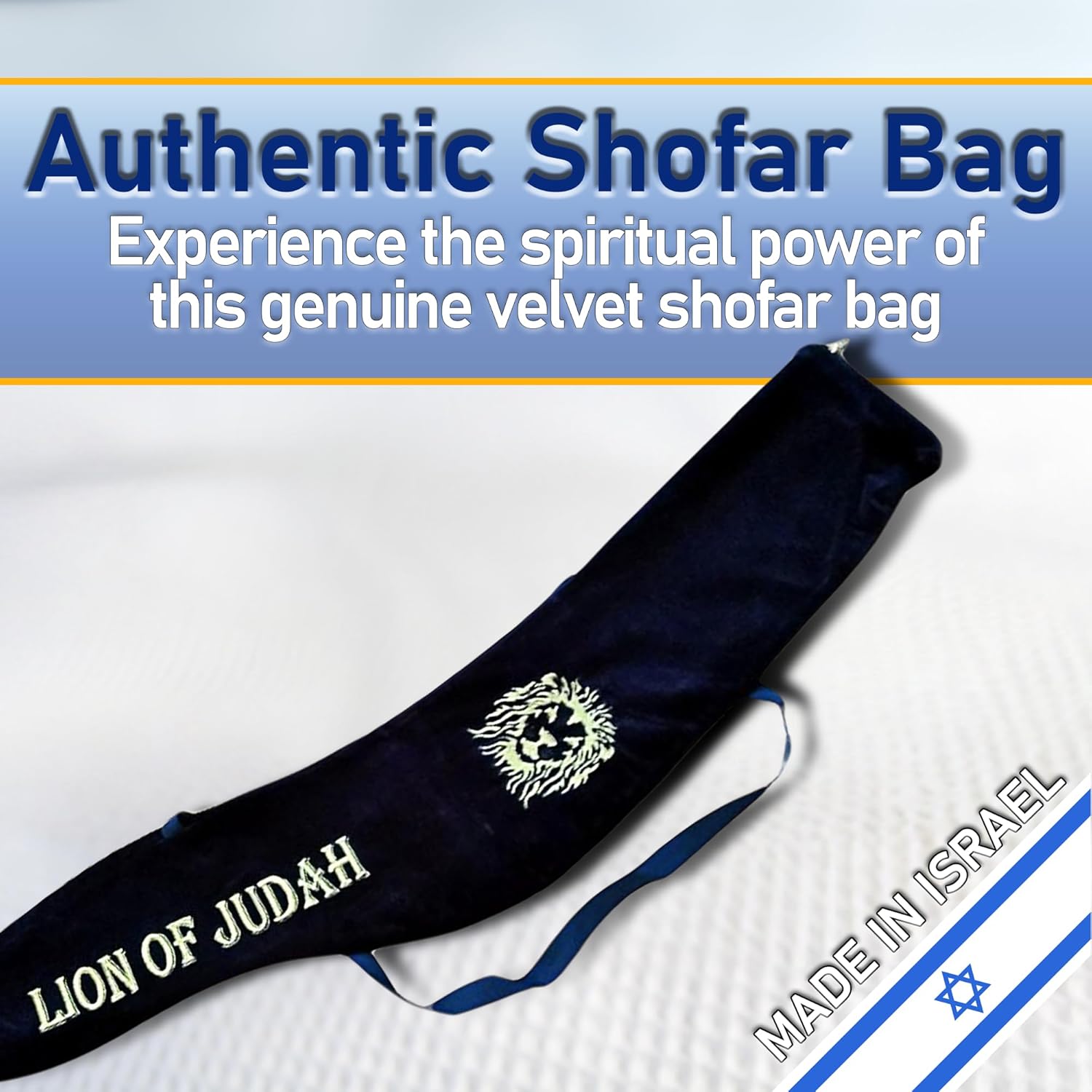 Lion Of Judah Long Velvet Yemenite Kudu kosher Shofar Bag Christian/Jewish