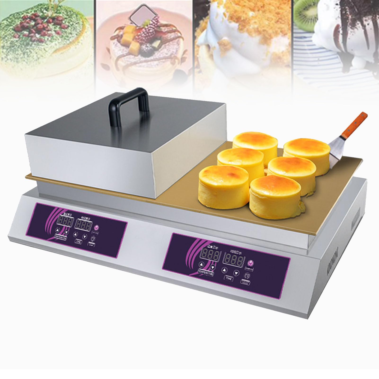 Commercial Electric Griddle Pancake Maker Souffle Maker Dorayaki Baker Muffin Making Machine with Copper Heating Plate for Home Kitchen Restaurant Bakery Snack Bar (DoubleHead)