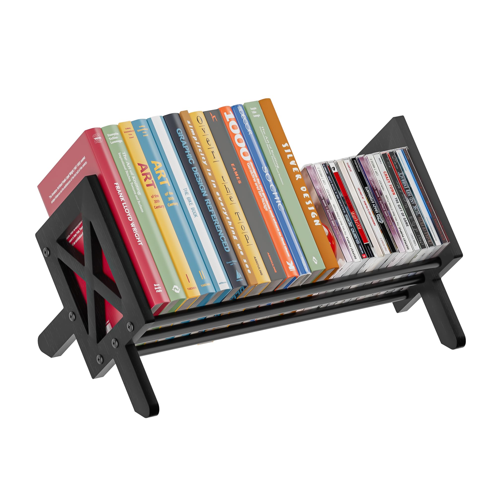 THYGIFTREE Wood Tilting Bookcase in Living Room/Home/Office, Desktop Book Shelf Organiser Bookshelves Storage Rack for CDs/Magazine/Books Display, Desktop Organiser for Books and Magazines (Black)