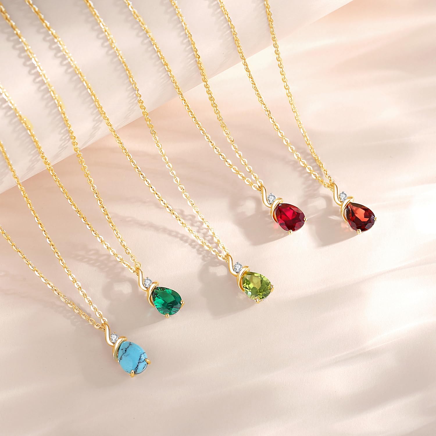 FANCIME Solide 14 Karat 585 Gelb Gold Anhänger Kette mit Tropfen Amethyst/Aquamarin/Smaragd/Rubin/Saphir/Opal und echt Diamant Geschenk Schmuck für Damen, 925 Silber Kette: 40 + 5 cm