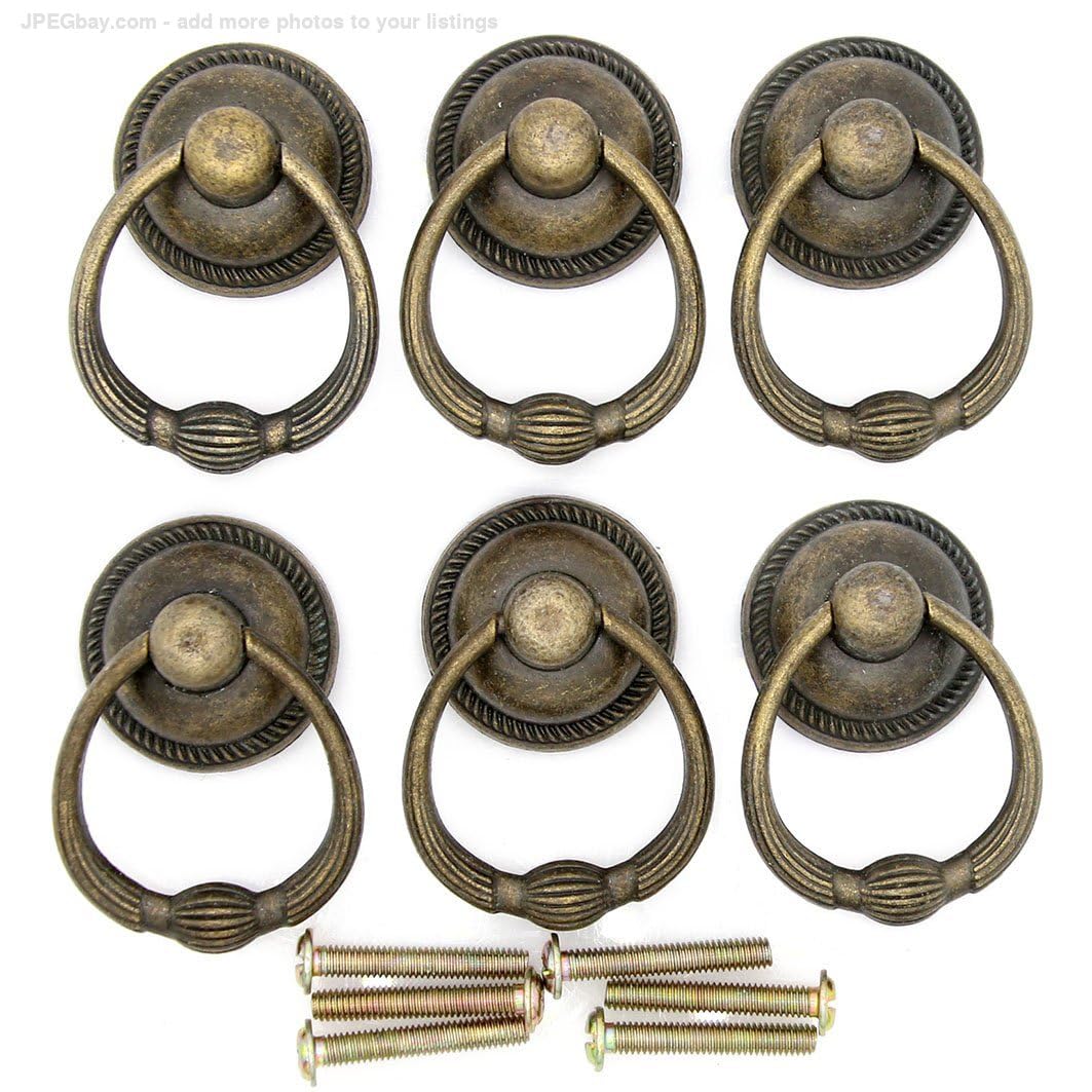 アクセサリー KNJ LXZ 6 PCs Vintage Antique Brass Drop Ring Pulls -Drawer Ring