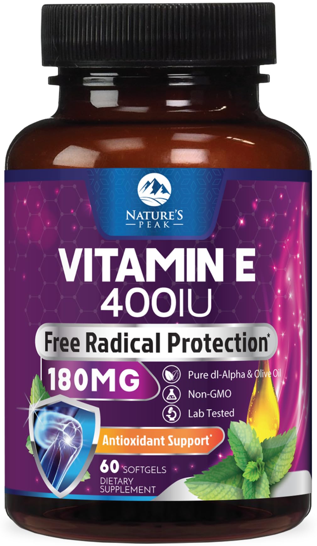 Vitamin E 180 mg (400 IU) Softgels - E Vitamin DL-Alpha, Antioxidant-Rich Dietary Supplement for Skin, Heart, and Immune Support, Bottled USA, Easily Absorbed, Non-GMO & Gluten Free - 60 Softgels 60 Count (Pack of 1)