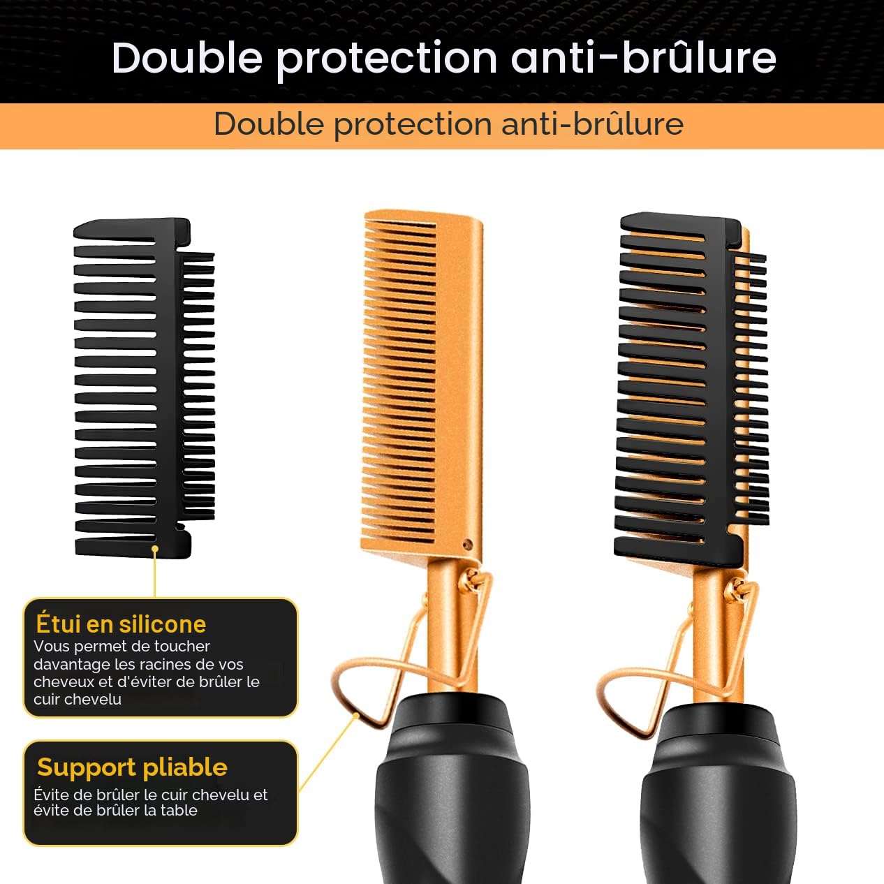 Peigne Chauffant Électrique, Fer à Lisser pour Cheveux Afro, Peigne Lisseur Professionnel (7, unité, 7)