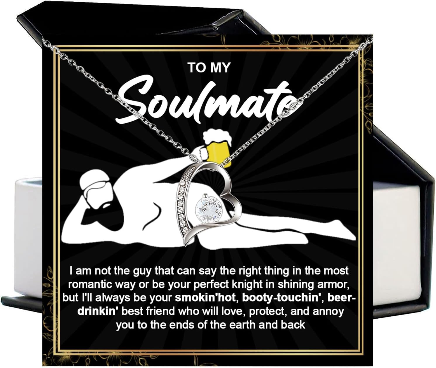To My Soulmate Necklace For Women, Wife Necklace From Husband, Christmas Valentines Birthday Gift For Wife, Funny Gifts For Girlfriend, Anniversary Necklaces With Message Card For Soulmate