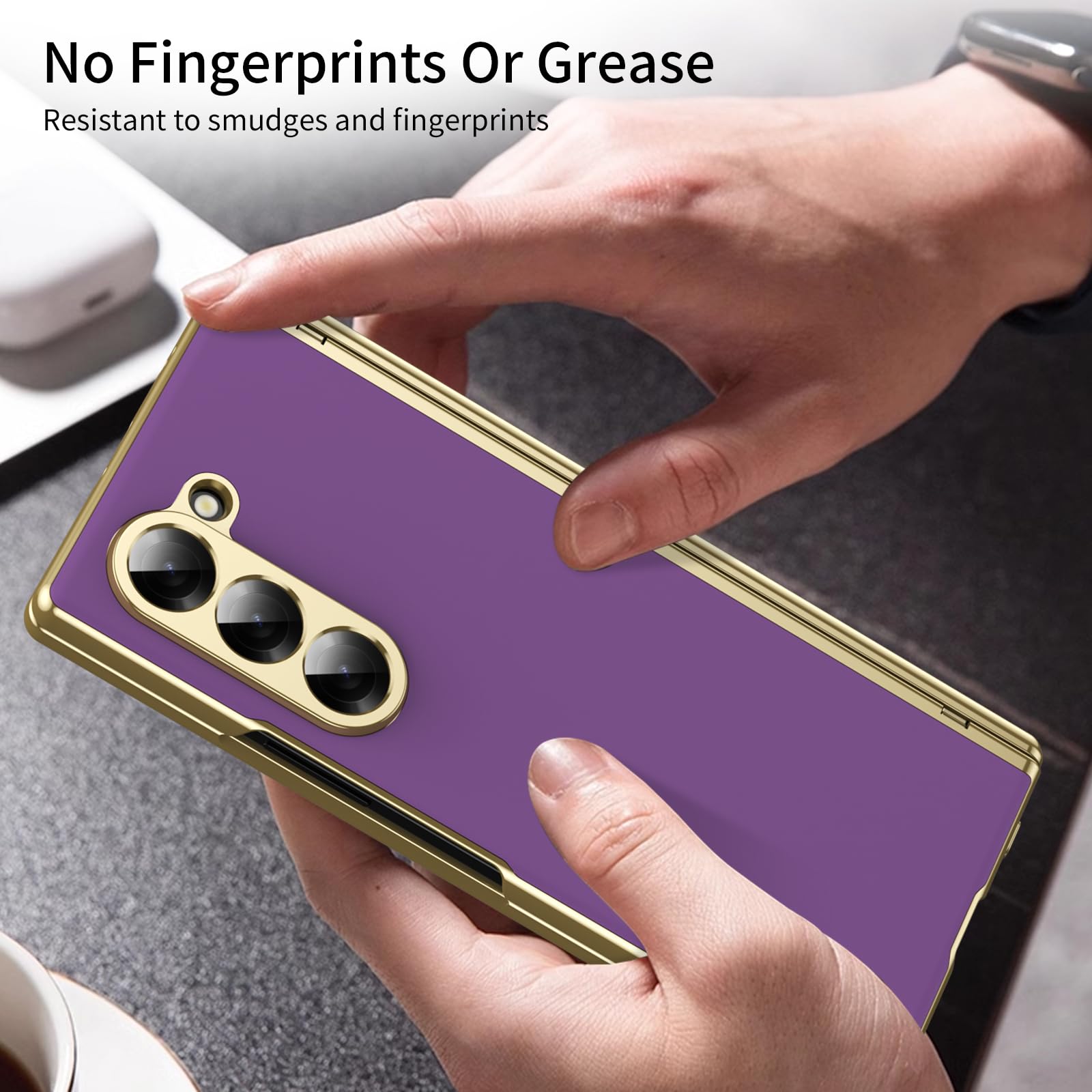 COQUE Funda para Samsung Galaxy Z Fold 6 z [Protector de Pantalla], [Cubierta de Bisagra] [Diseño Delgado] Funda Plegable Esmerilada Galvanizada para Samsung Galaxy Z Fold 6-fioletowy