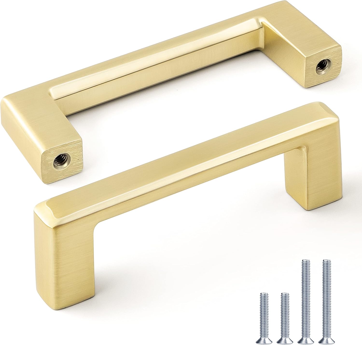 KLOOSE Gold Pulls 3 Inch Hole Centers 10 pack Kitchen Handles Solid Square Bar