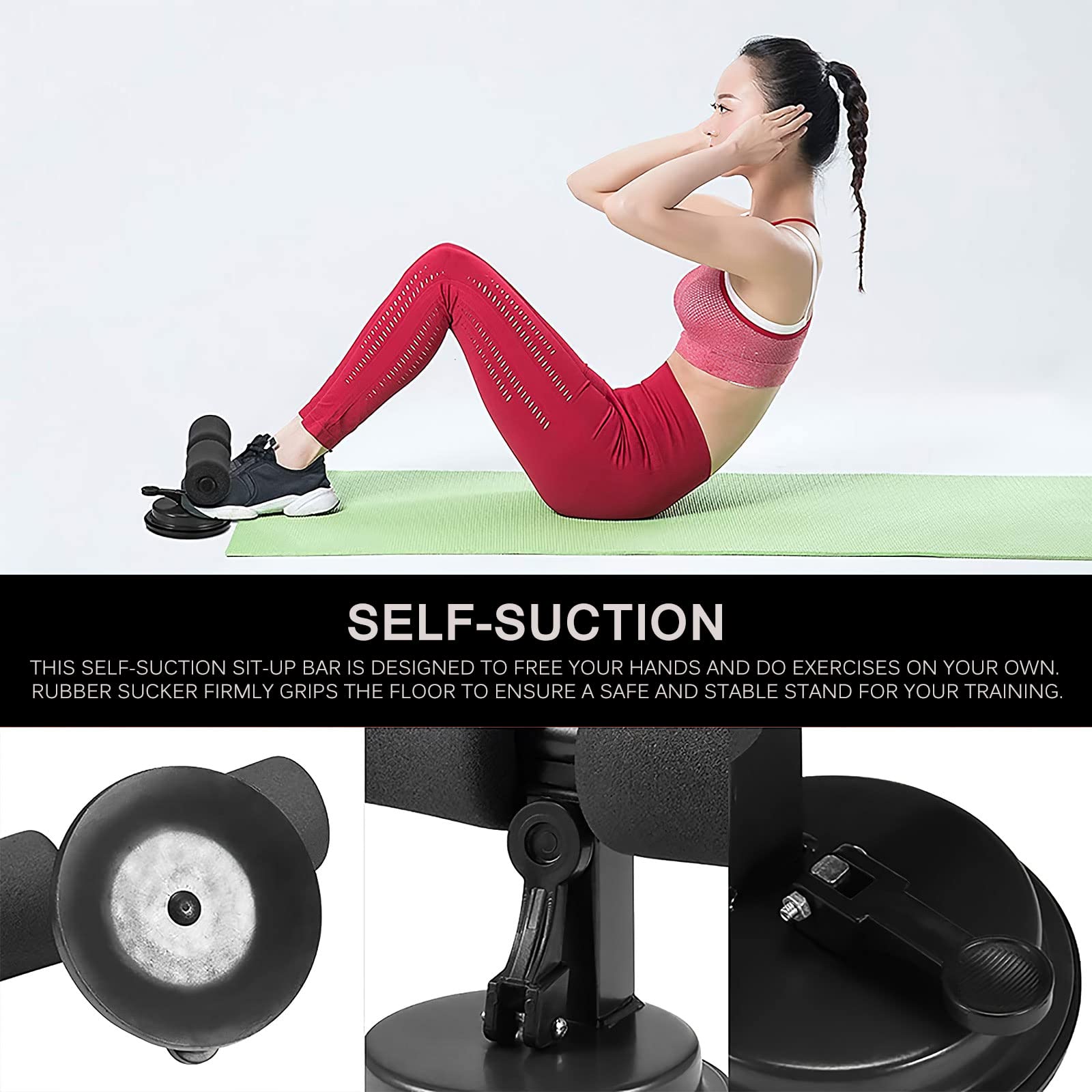 Attrezzi per Addominali, YUNYODA Barra Sit Up Autoaspirante, Attrezzature per Il Fitness Supporto Addominale per Palestra di Casa Allenamento Muscolare [Non consigliato per pavimenti in legno]