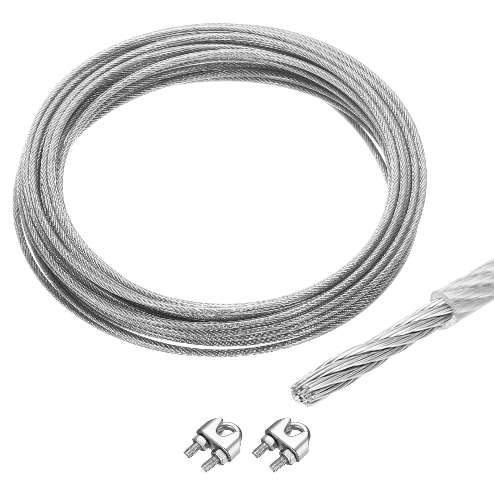QUARKZMAN 10M x 8mm (33Ft x 5/16") Fune Metallico Cavo Acciaio Inossidabile 304, Tenditore Tirante con 2pz Mandrini a Vite per Appendere Stendibiancheria Sollevamento, Trasparente