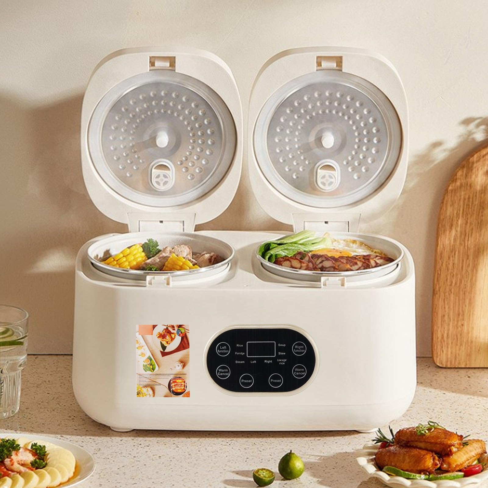 Doppelter Slow Cooker, Timer -Funktion, 2 -up -Deckel, Multifunktionaler Kochtopf, Buffetserver, Dual für die Sammelparty -Sammlung (EU-Stecker 220V)