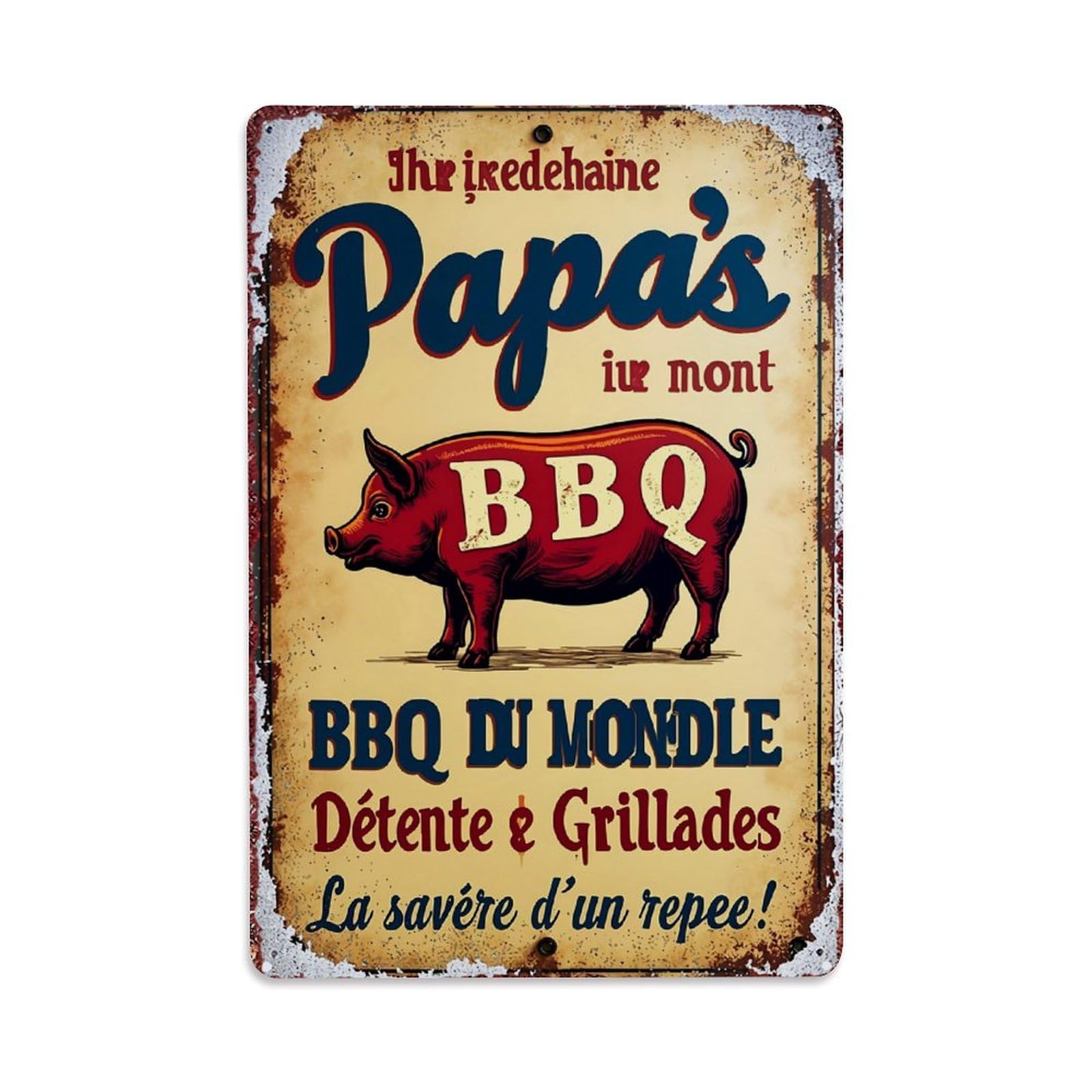 Jdyaojiesheng Vintage Papa's Bbq Pig Sign Art Tin Sign Retro Metal Wall Decor Metal Poster, Home Bar Garage Farmhouse Cafe Wall Art Decoration 8X12inches