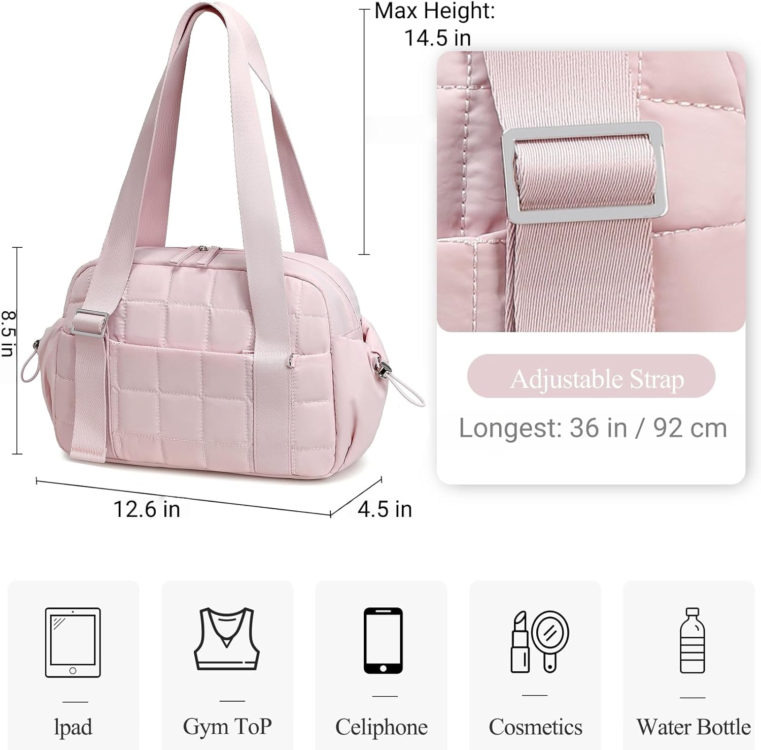 CAMTOP Mini Gym Bag for Women, Small Gym Tote Bag Puffy Quilted Sports Duffel Bag with Wet Compartment and Coin Purse Duffel Bags Dance Yoga Workout Bag for Gifts - Image 5