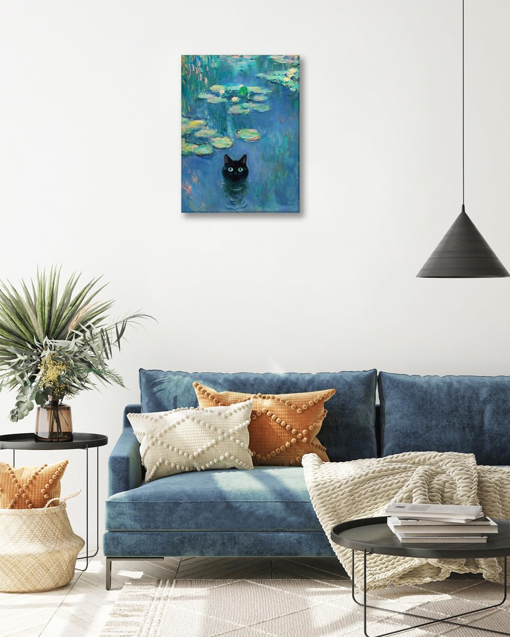 HesenDot 12x16in Claude Monet Waterlily Cute Cat Head Framed Wall Art image 3