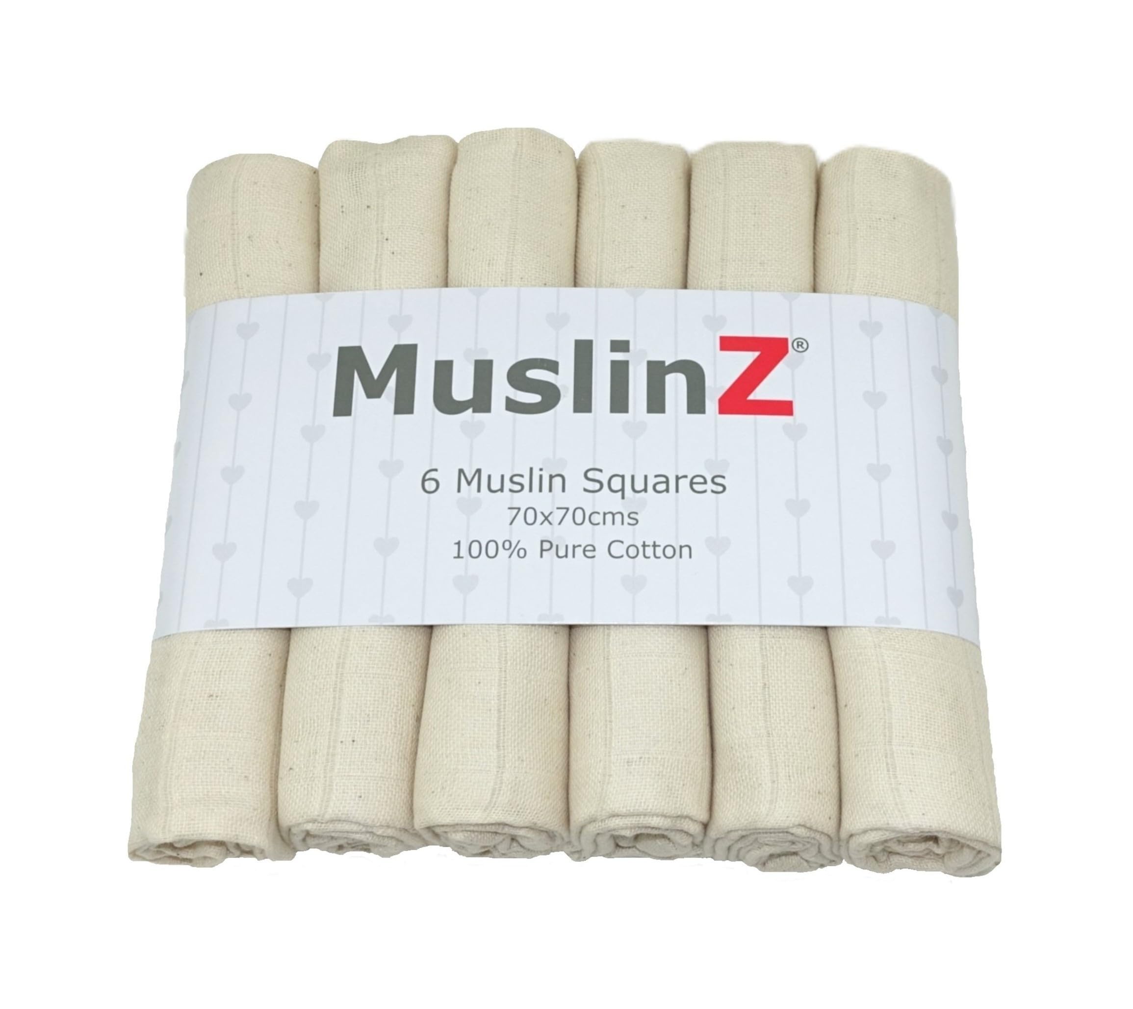 MuslinZ Muslin Cloths for Baby, Baby Burp Cloths, Face Cloths, 6 Pack Muslin Squares, Large 70x70cm, Soft