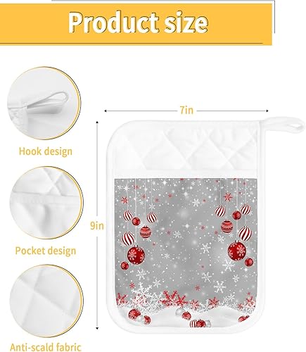 Miniatura 10 de Juego de 5 soportes para ollas de árbol de Navidad, antideslizantes y aislantes de calor, juego de agarraderas de tela de toalla con bolsillo,
