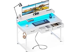ODK Computer Desk for Two Monitors with USB Power Outlets, Modern Work Writing Study Table