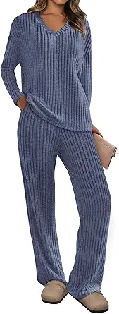 PRETTYGARDEN 2 Piece Sets for Women Fall 2025 Soft Comfy Lounge Long Sleeve Pajamas Set Knit Postpartum Pj Outfits Clothing