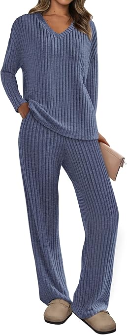 PRETTYGARDEN 2 Piece Sets for Women Fall 2025 Soft Comfy Lounge Long Sleeve Pajamas Set Knit Postpartum Pj Outfits Clothing