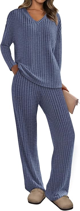 PRETTYGARDEN 2 Piece Sets for Women Fall 2025 Soft Comfy Lounge Long Sleeve Pajamas Set Knit Postpartum Pj Outfits Clothing
