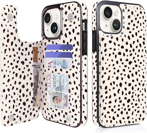 uCOLOR Funda tipo cartera compatible con iPhone 15 Plus de 6.7 pulgadas con ranura para tarjetero, función atril de piel sintética, doble cierre