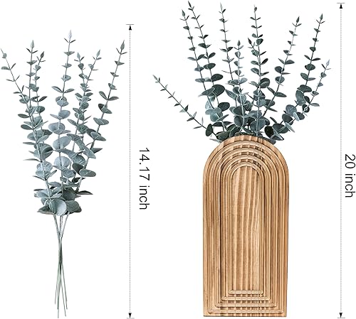 Miniatura 6 de DREAMLOOM Paquete de 2 jarrones de pared de madera con plantas artificiales de eucalipto, macetas para colgar en la pared, estilo bohemio y moderno