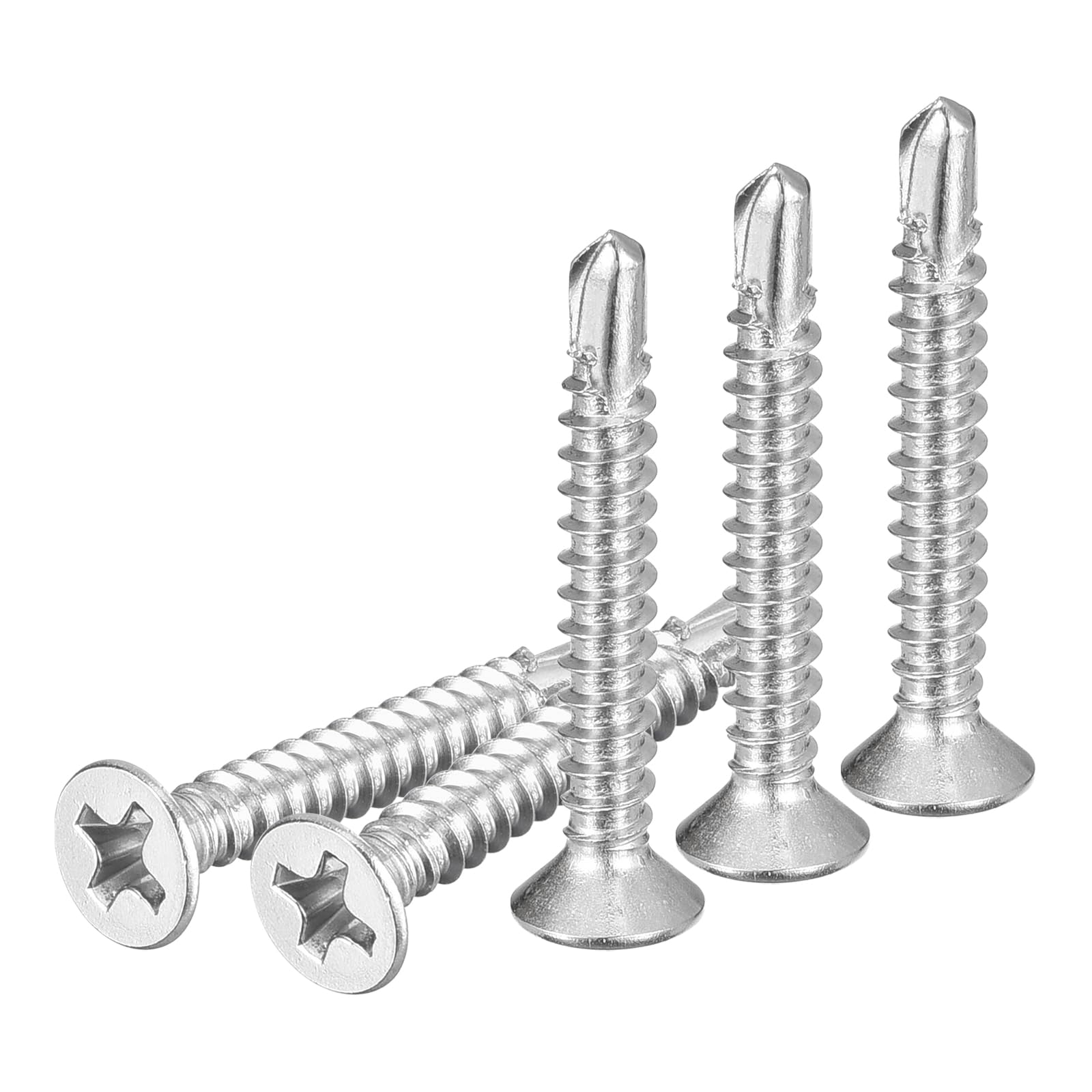 DTGN 100Pcs ST3.5x25mm Self Drilling Screws, 410 Stainless Steel Flat Head Phillips Sheet Metal Screw