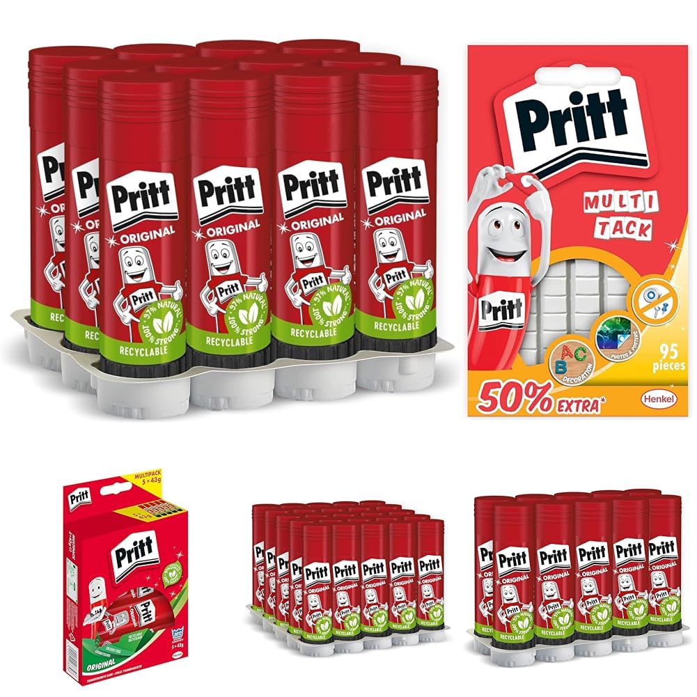 Pritt Colla Stick 12 x 22g, colla per bambini sicura e affidabile, colla Pritt per lavoretti e fai da te, con una tenuta forte per uso scuola e ufficio, 12 stick x 22g
