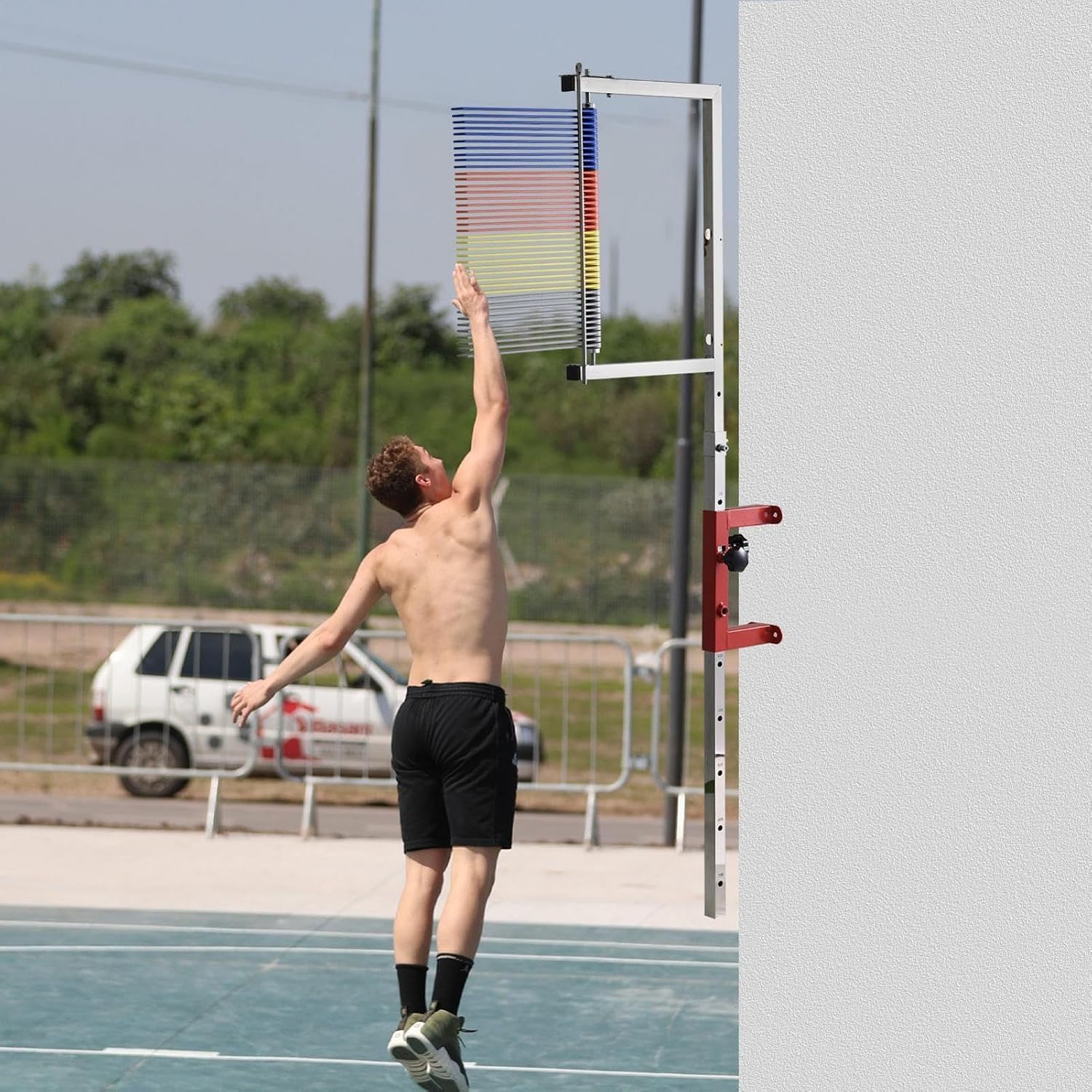 Medidor de Salto Vertical con Altura Ajustable de 4,5 a 5,2 pies, paletas Objetivo de 4 Colores para Entrenamiento