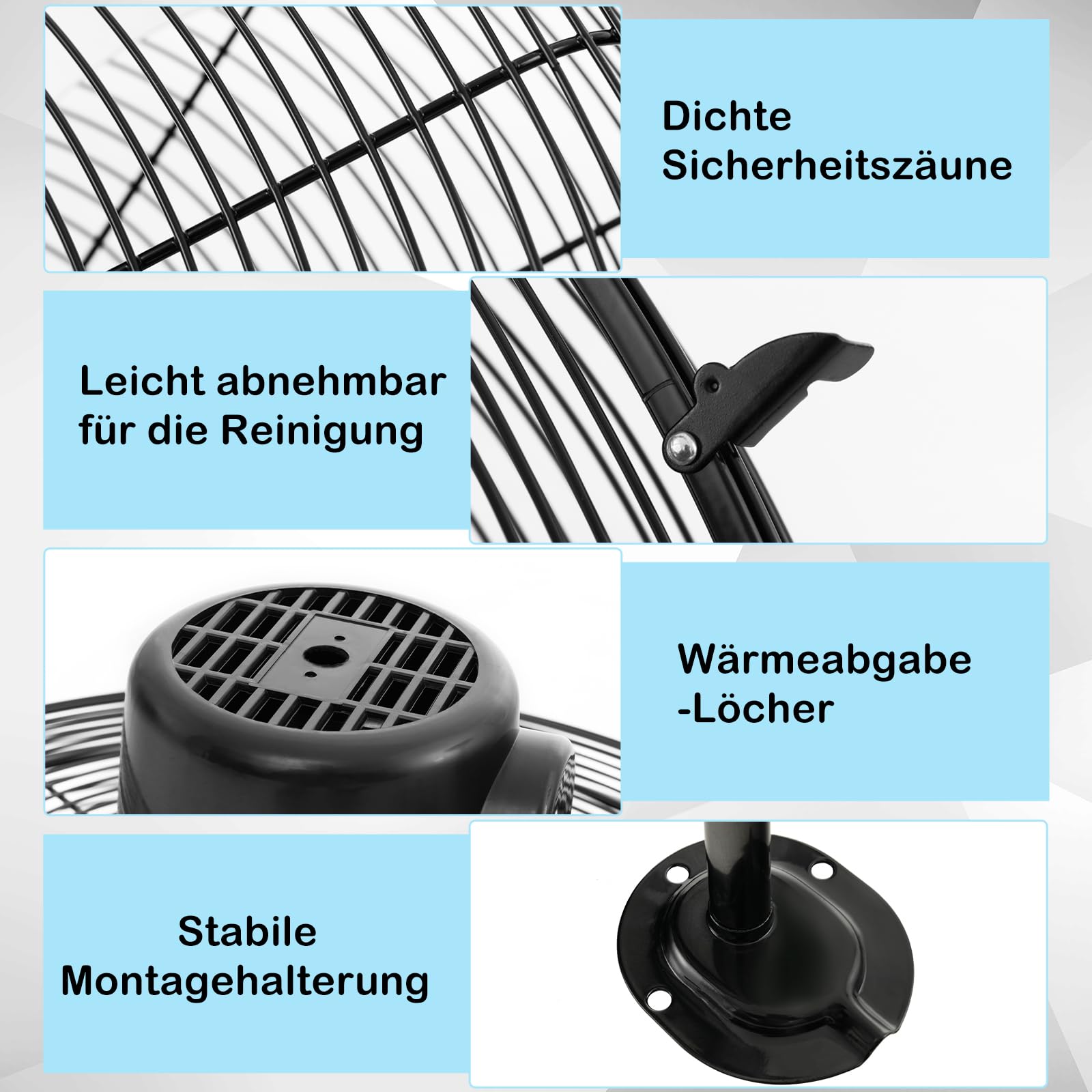 RELAX4LIFE Wandventilator 120W 3 Aluminiumflügel 85° Oszillation 30° Neigung Geräuschpegel ≤60dB Schwarz