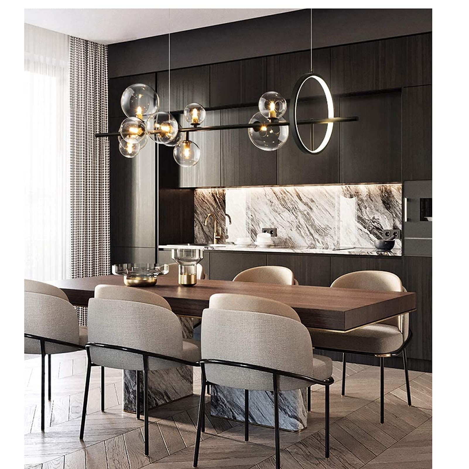 Lampada Moderno A LED,Tavolo da Pranzo con Sfera di Vetro Lampadario A Sospensione Moderna Lampadario A Sospensione Regolabile con Paralume A LED A Bolle Lampadina G9,Nero,120 * 30cm