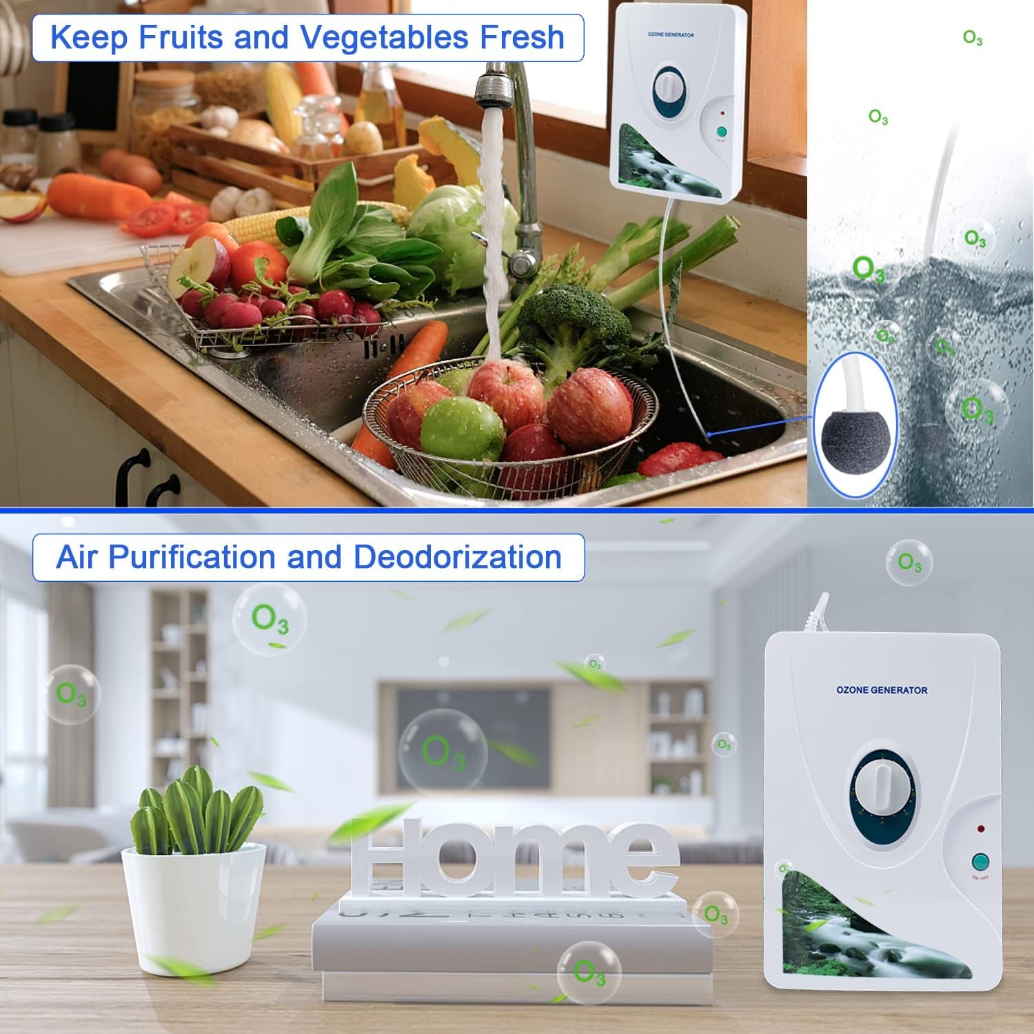 Generador de ozono Multifuncional Purificador de Agua y Aire Esterilizador Limpiador de Agua para Beber Frutas Alimentos Verduras Temporizador de Lavado de Ropa (600mg/h)