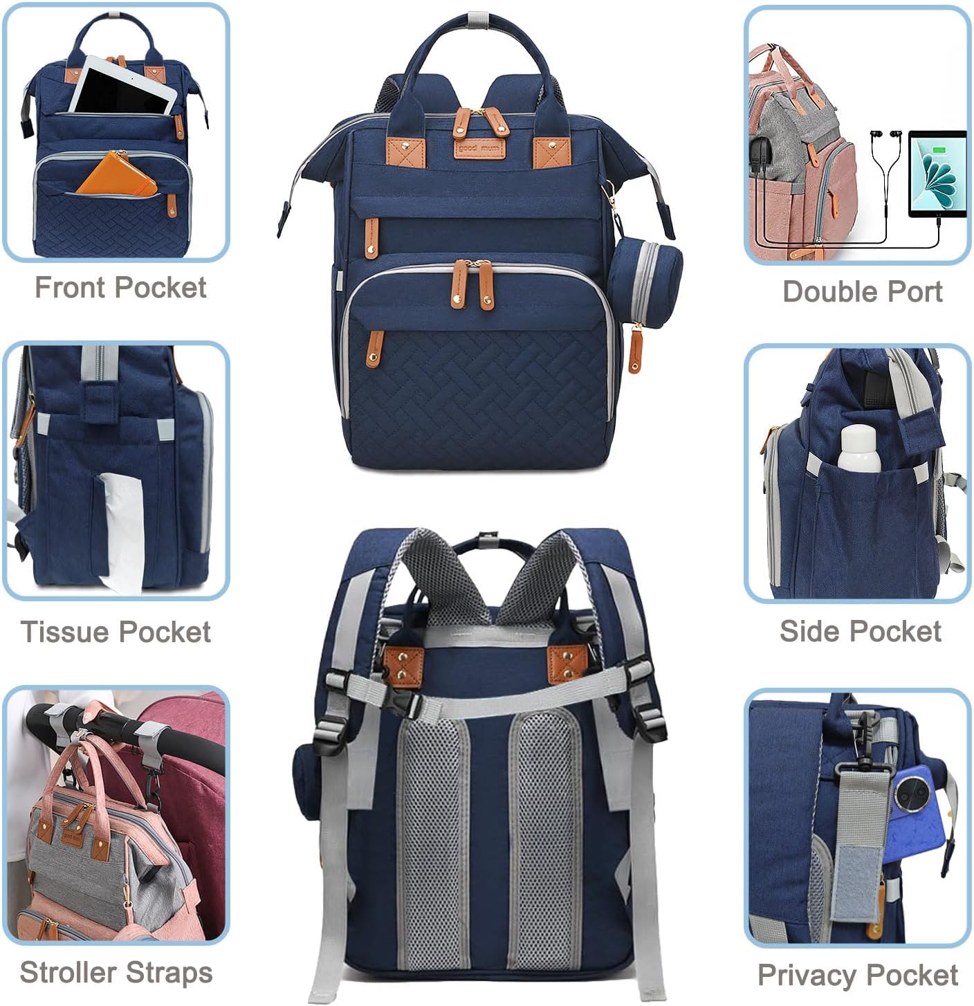 SHITIESHOU Diaper Bag Backpack Baby Bag for Mom Dad with Changing Pad, 19 Pockets, Large Waterproof Travel Baby Girl Boy Toddle Diaper Bag with Insulated Pocket, Baby Shower Gifts, Blue