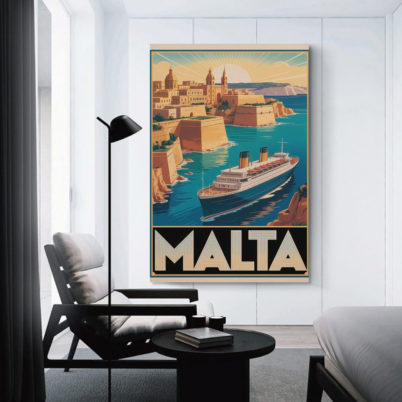 Junmoney Malta Travel (3) Decorative Wall Artwork, 24x36inch(60x90cm), for Home Lounge, Bedroom Or Reading Nook, Eye Catching Artwork for Blank Walls