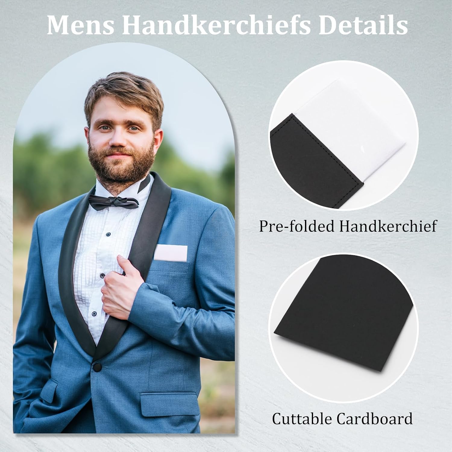 LJBFNN White Pocket Squares for Men Prefolded Mens Handkerchief on Cardboard, Suit Handkerchief for Jacket Tuxedo Shirt