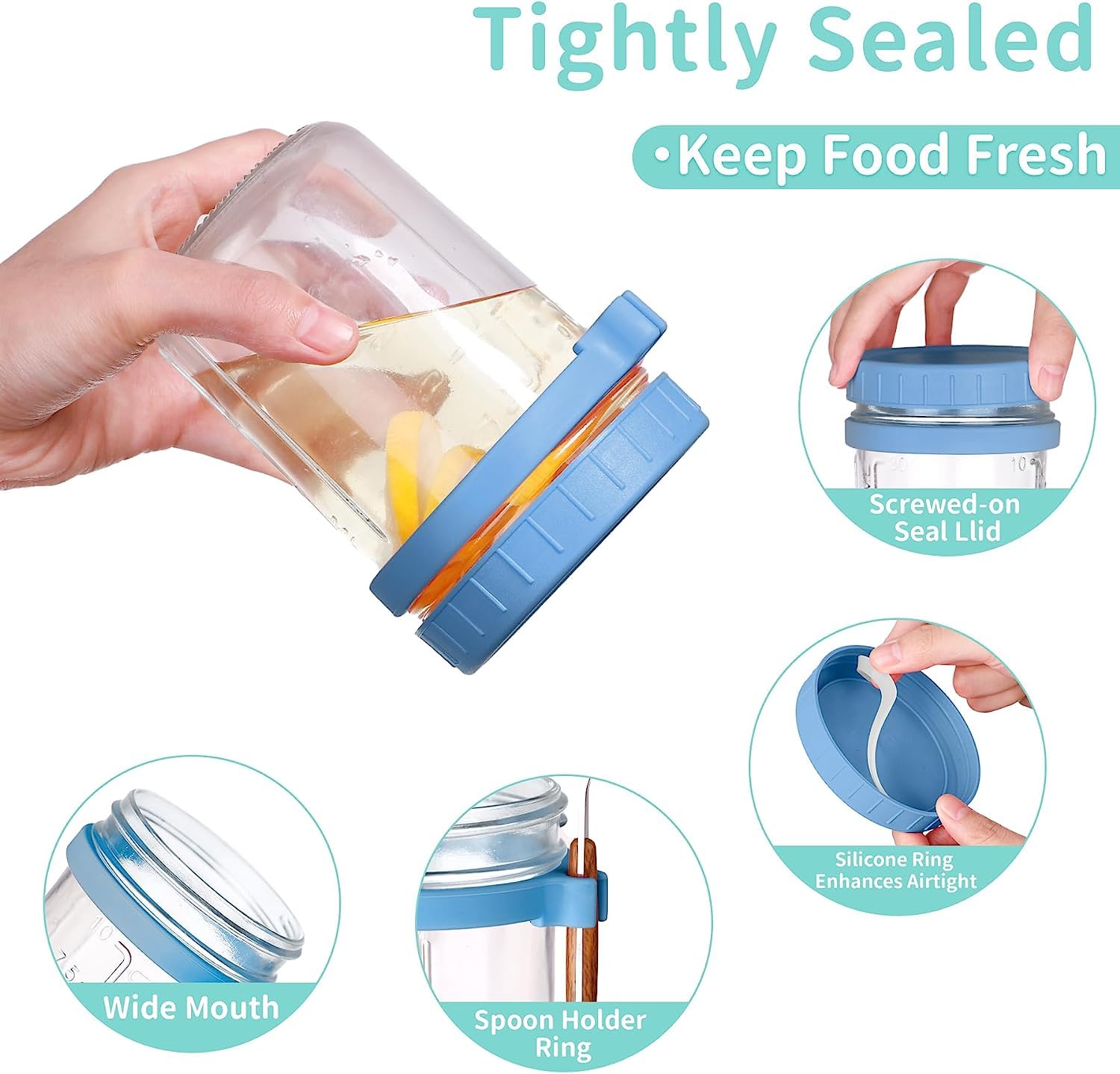 ALINK Lot De 4 Récipients à Avoine Avec Couvercles - 500 Ml