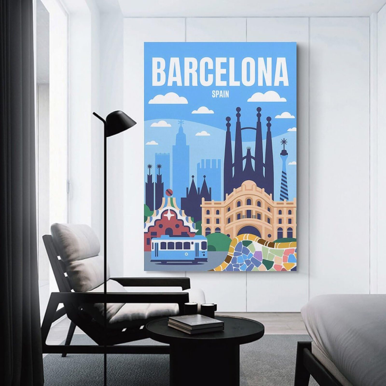 Junmoney Barcelona, Spain Travel Decorative Canvas Print, 20x30inch(50x75cm), for Study, Office Or Focused Interiors, Canvas Wall Decor for Creative Rooms