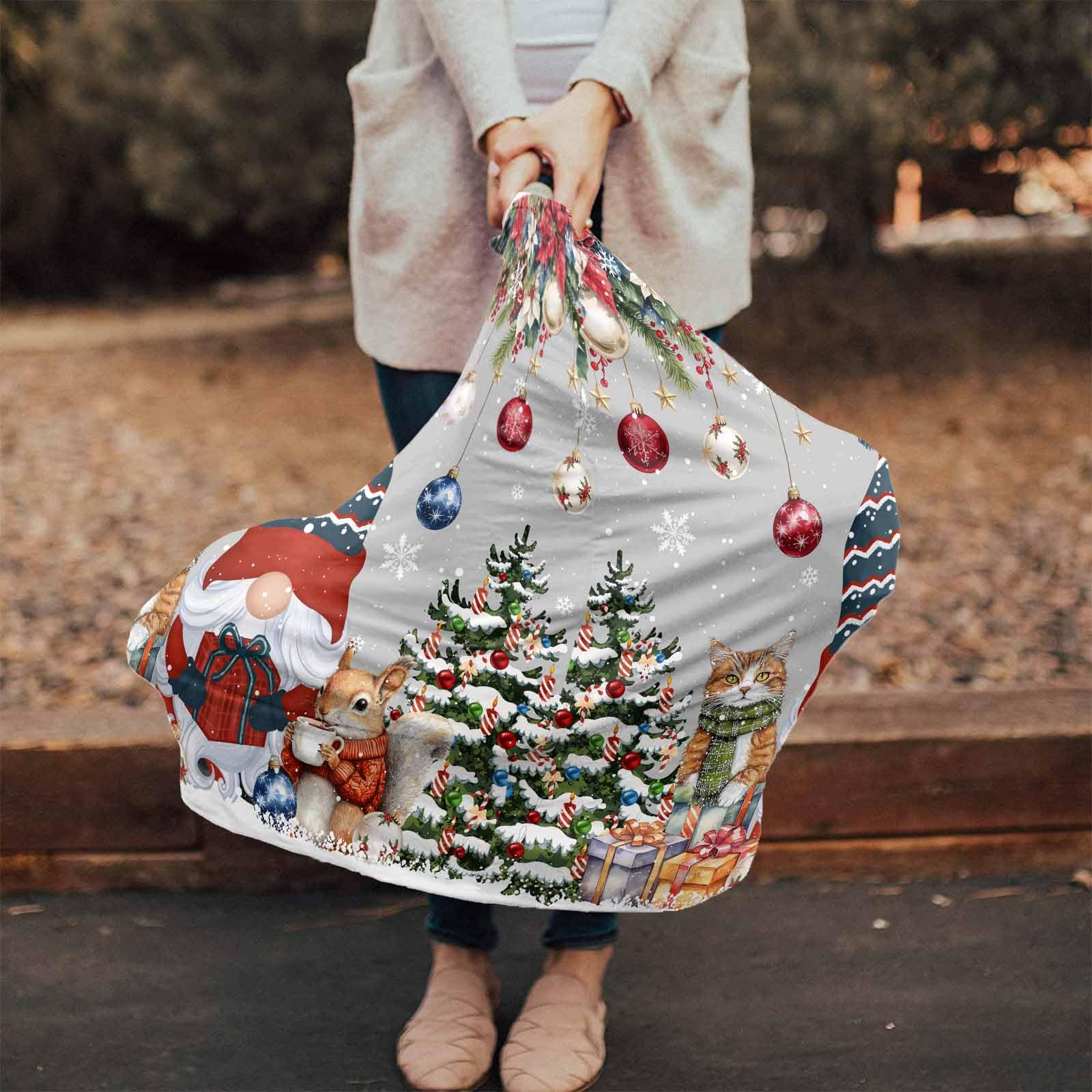 Nursing Cover for Breastfeeding Scarf, Merry Christmas Gnomes Poinsettia Xmas Tree Squirrel Grey Baby Car Covers Super Soft Multi Use for Canopy Shopping Cart Cover Blanket Stroller Cover