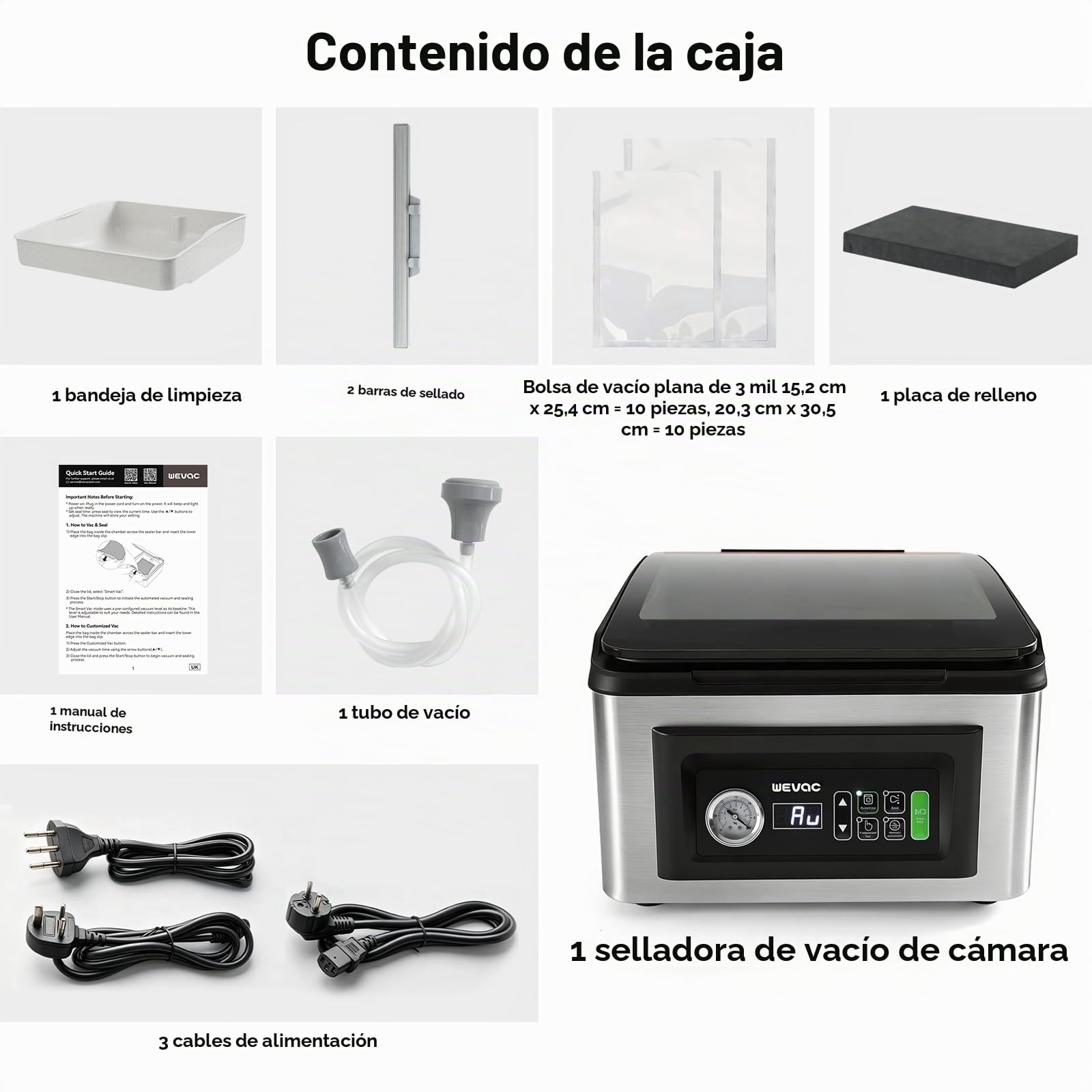 Wevac CV12Pro Envasadora al Vacío de Cámara 430W, Bandeja Extraíble&Lavable | Temporizador automático inteligente de vacío, cámara profunda y diseño fácil de limpiar, grado comercial