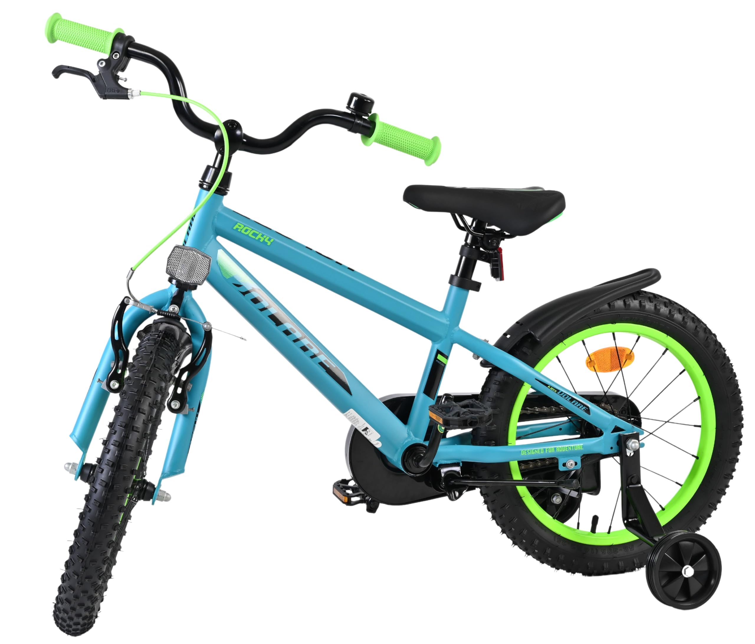 Volare Rocky Kinderfahrrad grün 16 Zoll | 4–6 Jahre | Hand- & Rücktrittbremse | Stützräder | Kettenschutz | Verstellbarer Sattel | Geschenk für Mädchen & Jungen