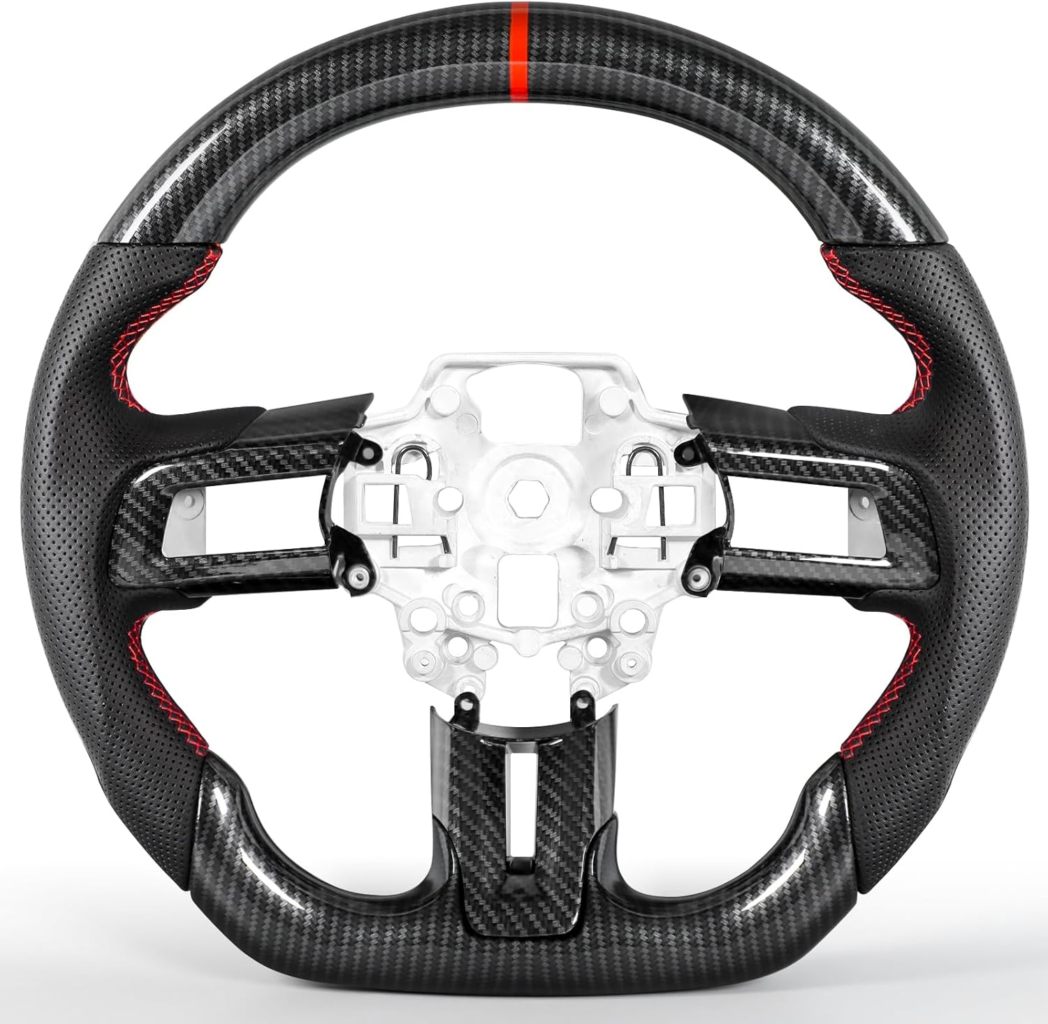 Steering Wheel for Mustang 2018-2023 Hydro-Dip Carbon Fiber with Trim Cover D-shaped Flat-bottom Preforated Leather Grip Compatible with Mustang EcoBoost/GT for Shelby GT350/GT350R