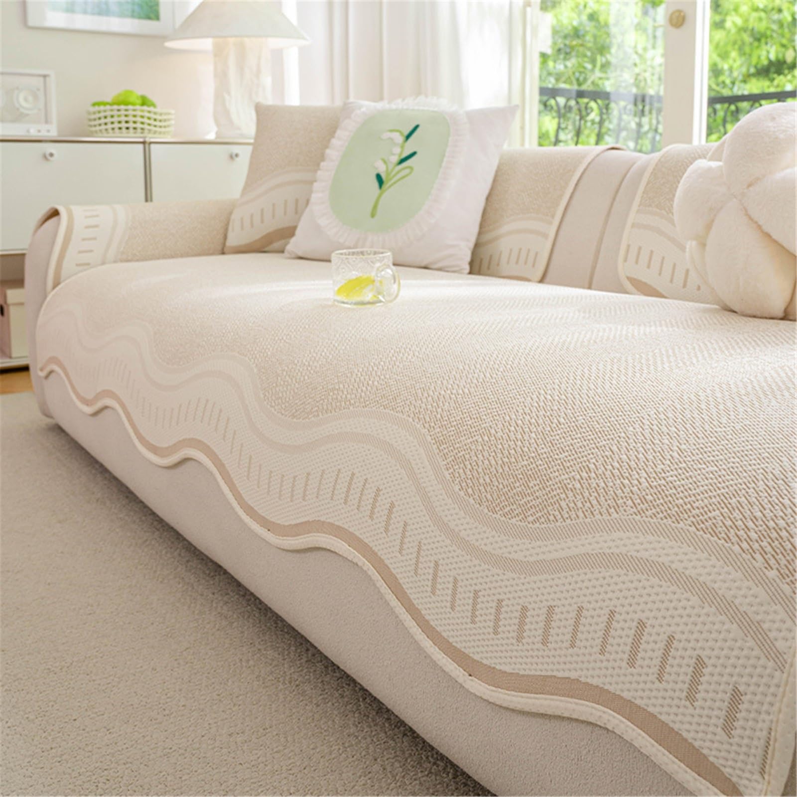 AWSQ23 Cooling Ice Silk Non-Slip Sofa Seat Mat(Khaki,70 * 70cm)
