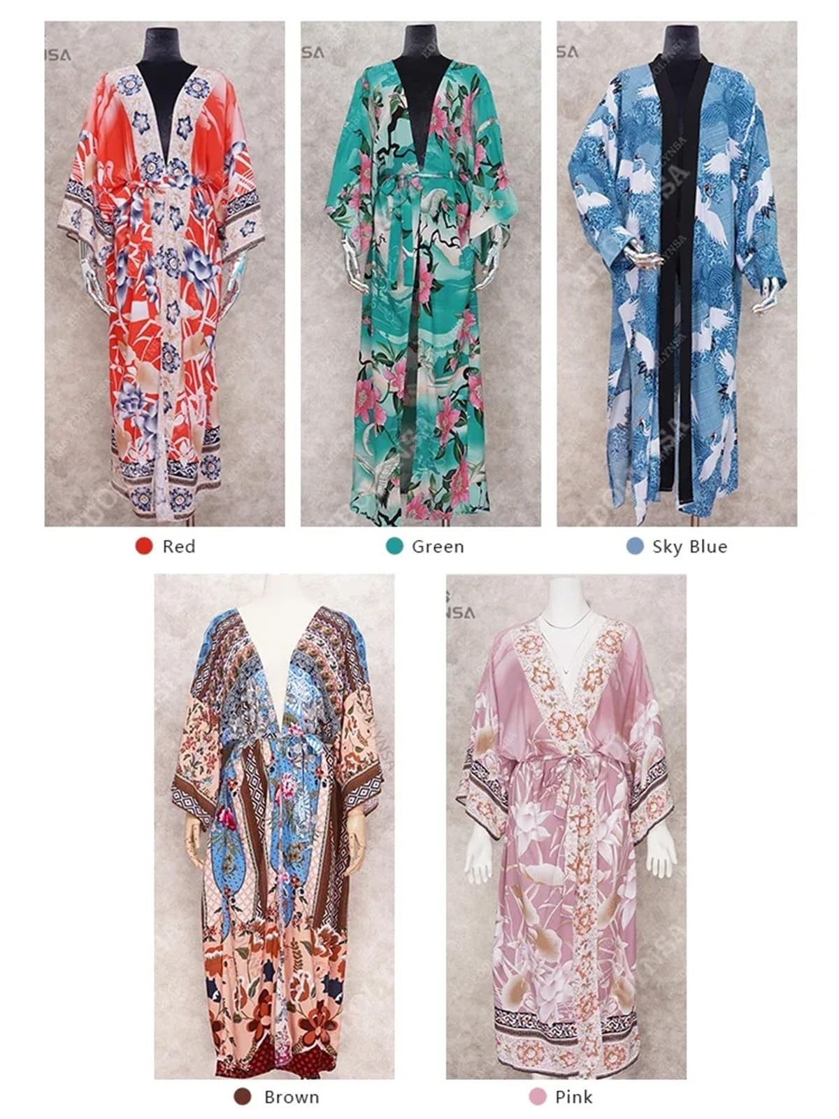 Pareo Femme Plage Robe Longue Kimono Rose avec Ceinture Auto-Ouverte sur Le Devant, Tunique de Plage for Femmes, Cover-Up for Maillot Bain