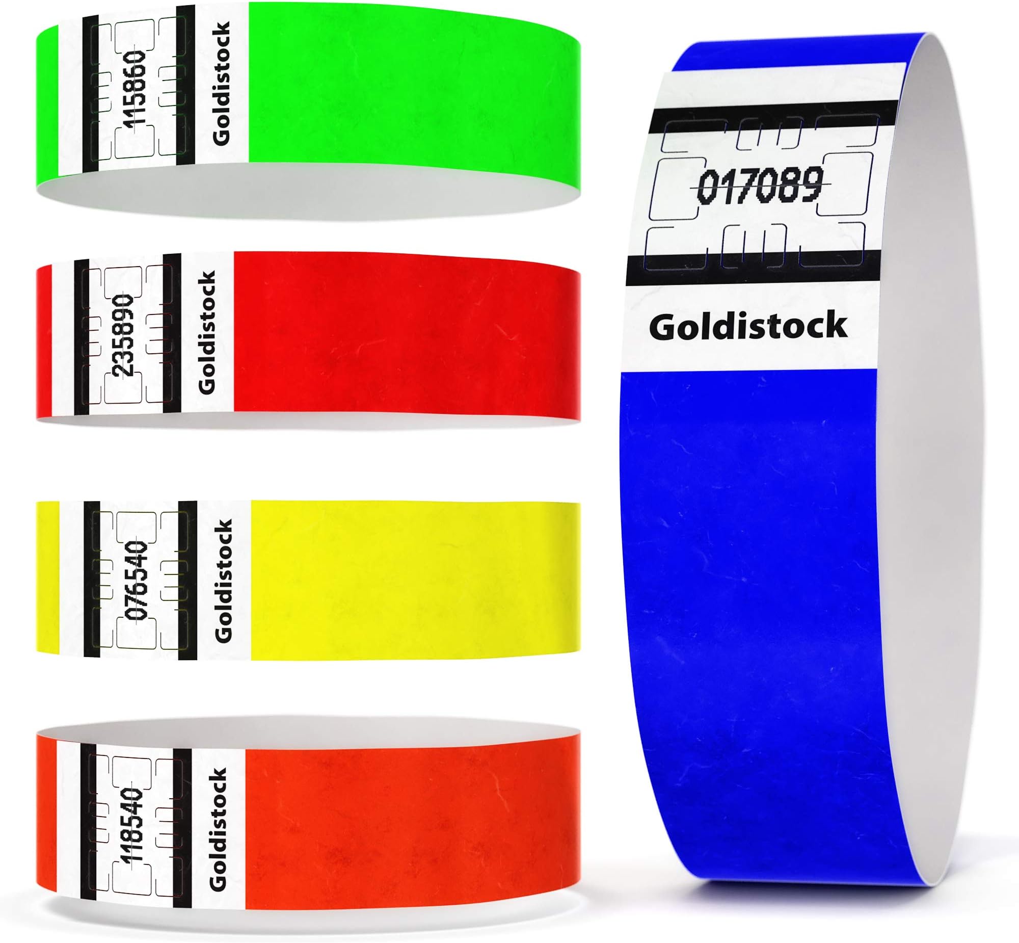 Tyvek Wristbands - Goldistock Rainbow Variety Pack - ¾" Arm Bands - Neon Green, Blue, Red, Yellow & Orange Paper-Like Party Armbands - Heavier Tyvek Wrist Bands = Superior Events